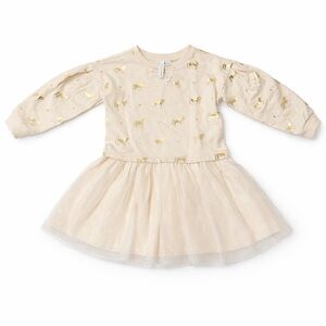 Janie and Jack Gold Foil Unicorn Tulle Dress - Cream - NWT